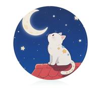 A Kitten Looking at The Moon - Tabla de cortar resistente a los arañazos, tabla de cortar portátil, tabla de cortar redonda de vidrio para cocina, picnic al aire libre, 7.9 pulgadas