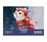 A Kitty in Red Crystal Armor Suit 1000 Pcs Cartón Rompecabezas Iron Kitten Liberador De Estrés Juego Creativo Puzzle para Niños Pequeños 70x50cm/1000pcs