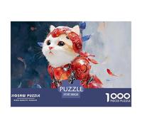A Kitty in Red Crystal Armor Suit 1000 Piezas Papel Ecológico Rompecabezas Iron Kitten Liberador De Estrés Juego Creativo Puzzle para Niños Pequeños 38x26cm/1000pcs