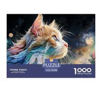 A Kitty with Long Hair 1000 Stück Ökopapier Puzzle Vintage Cat Portrait Lebendige Bilder Familienspiel Puzzles Als Wohnaccessoires 52x38cm/1000pcs