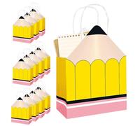 a la escuela Profesor Giftts - Sacks de botín, envoltorios de regalos | 2 bolsas de papel en forma de lápiz a granel, lindos recipientes temáticos con cierre de cordón para regreso a la escuela