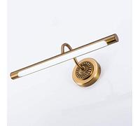 A, Lámpara de espejo clásica LED 12W Latón antiguo Luz de espejo europeo Lámpara de pared de metal ajustable para PC Luz de maquillaje Lámpara de baño 65CM Gabinete inoxidable Luz neutra 4500K