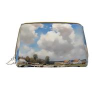 A Large Farm. Bolsa de maquillaje portátil de cuero para cosméticos, artículos de tocador y artículos esenciales diarios, White, Talla única