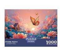 A Large Number of Pink Lotus 1000 Pcs Papel Ecológico Rompecabezas Lotus Pond Cottage Imposible, Difícil Juego Familiar Puzzle Juego De Desafío Difícil 38x26cm/1000pcs