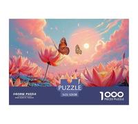 A Large Number of Pink Lotus 1000 Piezas Papel Ecológico Rompecabezas Lotus Pond Cottage Liberador De Estrés Juego Creativo Puzzle para Niños Pequeños 52x38cm/1000pcs