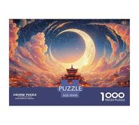 A Large Orange Moon in The Sky 1000 Pièces Rompecabezas Dreamlike Pavilion Desafiante Único para Adultos Jouets De Défi Familial 70x50cm/1000pcs
