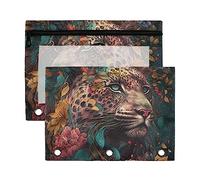 A Leopards Head Among The Flowers - Estuche para lápices de 3 anillas (plástico, reciclado, transparente, impermeable, con cremallera, accesorios de papelería)