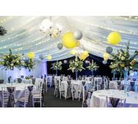 A LIITTLE TREE Farolillos de papel mixtos, color amarillo y plateado, 24(6 x 8 + 6 x 10 + 6 x 12 + 6 x 14)