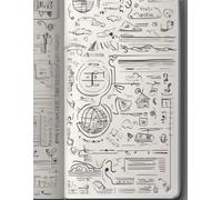 a lined notebook in the style of 2025 with printed educational icons