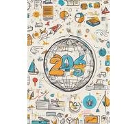a lined notebook in the style of 2025 with printed educational icons