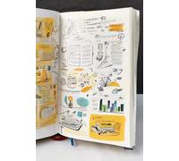 a lined notebook in the style of 2025 with printed educational icons