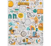 a lined notebook in the style of 2025 with printed educational icons