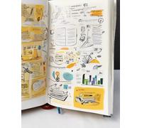 a lined notebook in the style of 2025 with printed educational icons