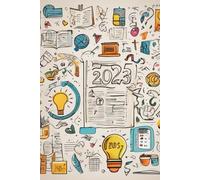 a lined notebook in the style of 2025 with printed educational icons