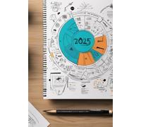 a lined notebook in the style of 2025 with printed educational icons