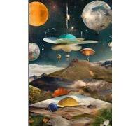 a lined notebook with themes of nature, space, technology