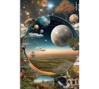 a lined notebook with themes of nature, space, technology