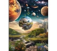 a lined notebook with themes of nature, space, technology