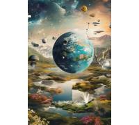 a lined notebook with themes of nature, space, technology