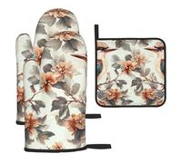 A Little Bird Is Standing Face To Face On The Branch Guantes de cocina coloridos resistentes al calor, almohadillas calientes, lindas cosas de panadero, regalos de cocina para amantes de la cocina