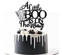 A Little Boo is on The Way - Decoración para tartas de Halloween, baby shower, baby boo, decoraciones para fiestas de baby shower (purpurina negra)