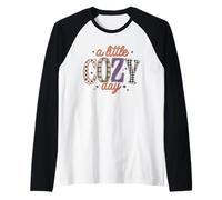 A Little Cozy Day Retro Plaid Leopardo Cuadros Otoño Relax Camiseta Manga Raglan