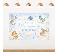 A Little Dragon is On The Way, telón de fondo con temática de dragón, telón de fondo para baby shower, cielo azul, nubes, estrella, dragón, fondo de fotografía para niños y niñas, baby shower