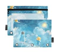 A Little Girl - Estuche para lápices de 3 anillos con ventana transparente, en varios colores, carpetas de bolsillo para 3 organizadores de clase escolar y oficina, multicolor, 2 unidades