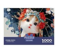 A Little Kitten in The Style of Chinese Peking 1000 Piezas Papel Ecológico Rompecabezas Vibrant Watercolor Feline Imágenes Vibrantes Juego Familiar Puzzle para Adultos Y Niños 52x38cm/1000pcs