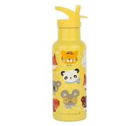 A LITTLE LOVELY COMPANY Botella Infantil para Escuela, Botella de Agua 350ml, Acero Inoxidable, Doble Pared, Con Boquilla y Pajita, Para Niños, 7,3x20cm, Lavado a Mano (Amarillo, 0.350, Litros)