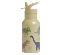 A LITTLE LOVELY COMPANY Botella Infantil para Escuela, Botella de Agua 350ml, Acero Inoxidable, Doble Pared, Con Boquilla y Pajita, Para Niños, 7,3x20cm, Lavado a Mano (Dinosaurio, 0.350, Litros)