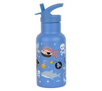 A LITTLE LOVELY COMPANY Botella Infantil para Escuela, Botella de Agua 350ml, Acero Inoxidable, Doble Pared, Con Boquilla y Pajita, Para Niños, 7,3x20cm, Lavado a Mano (Azul, 0.350, Litros)