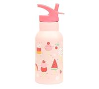 A LITTLE LOVELY COMPANY Botella Infantil para Escuela, Botella de Agua 350ml, Acero Inoxidable, Doble Pared, Con Boquilla y Pajita, Para Niños, 7,3x20cm, Lavado a Mano (Rosa suave, 0.350, Litros)
