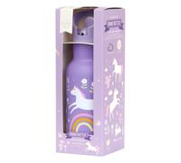 A LITTLE LOVELY COMPANY Botella Infantil para Escuela, Botella de Agua 350ml, Acero Inoxidable, Doble Pared, Con Boquilla y Pajita, Para Niños, 7,3x20cm, Lavado a Mano (Unicornio, 0.350, Litros)