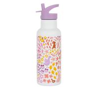 A LITTLE LOVELY COMPANY Botella Infantil para Escuela, Botella de Agua 350ml, Acero Inoxidable, Doble Pared, Con Boquilla y Pajita, Para Niños, 7,3x20cm, Lavado a Mano (Blanco, 0.5, Litros)