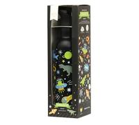 A LITTLE LOVELY COMPANY Botella Infantil para Escuela, Botella de Agua 350ml, Acero Inoxidable, Doble Pared, Con Boquilla y Pajita, Para Niños, 7,3x20cm, Lavado a Mano (Negro, 0.5, Litros)