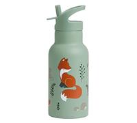 A LITTLE LOVELY COMPANY Botella Infantil para Escuela, Botella de Agua 350ml, Acero Inoxidable, Doble Pared, Con Boquilla y Pajita, Para Niños, 7,3x20cm, Lavado a Mano (Verde, 0.350, Litros)