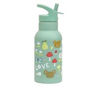 A LITTLE LOVELY COMPANY Botella Infantil para Escuela, Botella de Agua 350ml, Acero Inoxidable, Doble Pared, Con Boquilla y Pajita, Para Niños, 7,3x20cm, Lavado a Mano (Verde menta, 0.350, Litros)
