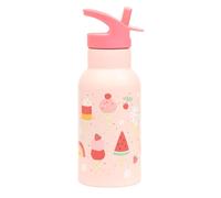 A LITTLE LOVELY COMPANY Botella Infantil para Escuela, Botella de Agua 350ml, Acero Inoxidable, Doble Pared, Con Boquilla y Pajita, Para Niños, 7,3x20cm, Lavado a Mano (Rosa suave, 0.350, Litros)