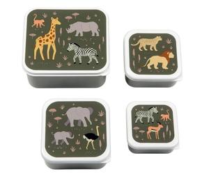 A Little Lovely Company Lunch & Snack Box Set, 4 piezas, on the go, apilable, varios tamaños (Savanna)
