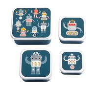 A Little Lovely Company Set de almuerzo y merienda, 4 piezas, on the go, apilable, varios tamaños (Robots)