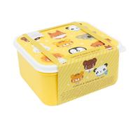 A LITTLE LOVELY COMPANY Set de Cajas para Almuerzo y Snacks, Amarillo, PP, para Escuela y Viajes, Infantil, Apilable, 4 Piezas, Diseño de Amigos Animales, 15.8x14x7cm