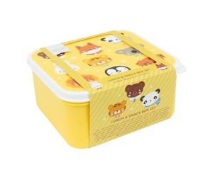 A LITTLE LOVELY COMPANY Set de Cajas para Almuerzo y Snacks, Amarillo, PP, para Escuela y Viajes, Infantil, Apilable, 4 Piezas, Diseño de Amigos Animales, 15.8x14x7cm