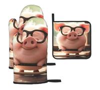 A Little Pig - Guantes de cocina coloridos resistentes al calor con lentes que aman aprender, almohadillas calientes, lindas cosas de panadero, regalos de cocina para amantes de la cocina, cocineros y