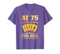 A los 75 años sigo Jugando con una baraja Completa - 75 cumpleaños Camiseta, Hombre, Morado Jaspeado, M