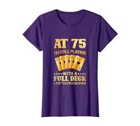A los 75 años sigo Jugando con una baraja Completa - 75 cumpleaños Camiseta, Mujer, Morado, XXL