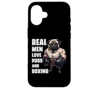 A los hombres de verdad divertidos les encantan los pugs y el boxeo Carcasa para iPhone 16