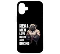 A los hombres de verdad divertidos les encantan los pugs y el boxeo Carcasa para iPhone 16 Plus