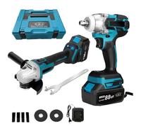 A.M.C. Kit completo profesional 2 en 1 con taladro atornillador de impulsos y tornillos a batería, amoladora angular a batería 88 V