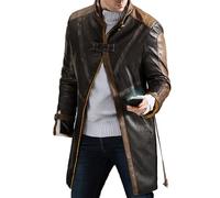 A&M Express Gabardina de piel sintética para hombre, estilo gótico, para cosplay, con cinturón, color marrón, marrón, XL